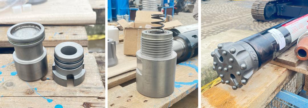 Fotos von Einzelteilen eines Imloch-Hammers